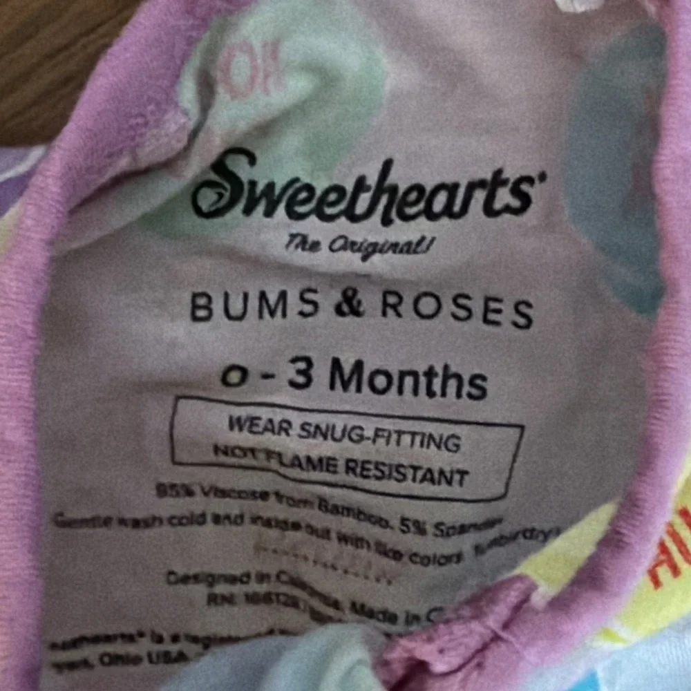 Bums & Roses Sweethearts Candy Baby Girls 0-3 Months Ruffle Footed Sleeper Pjs